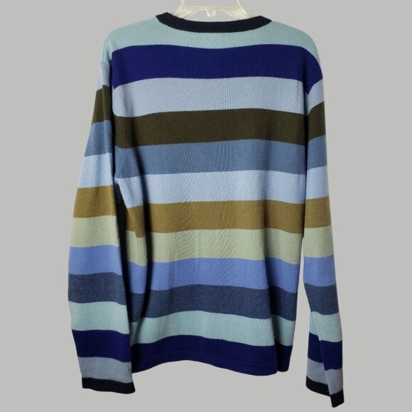Qi Cashmere Pullover Striped Sweater Multicolor Blue Green & Brown XLarge - Picture 2 of 8
